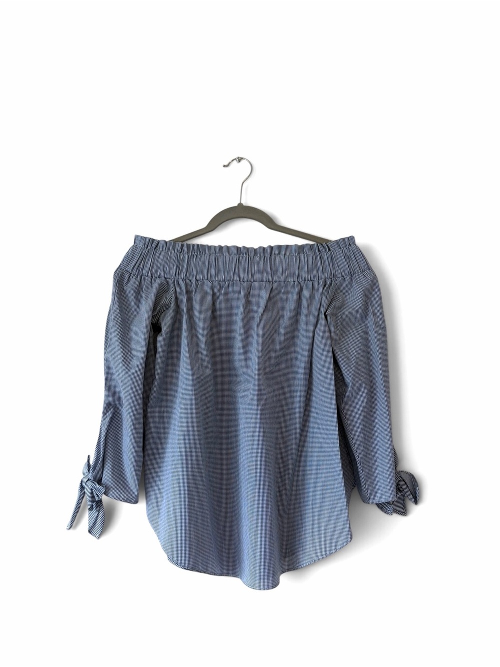 H&M Off-Shoulder Blue Stripe Tie-Sleeve Top - Picture 2 of 5